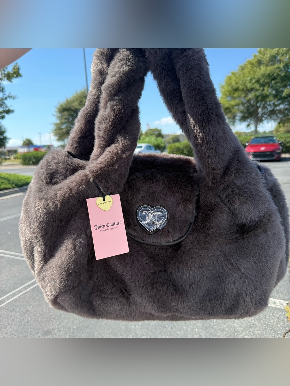 Juicy Couture Plush Faux-Fur Tote Bag in Dark Brown grey